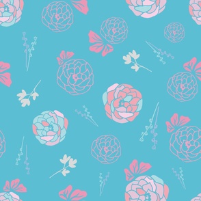 Pink Peonies in Blue Ocean