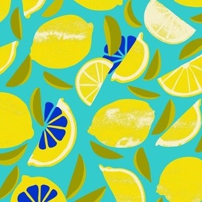 lemonade (yellow sliced lemons with blue seeds)_large scale_for vitamin dining and tea towel.