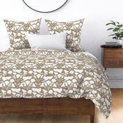 Parrots & Poppies Chinoiserie - white silhouettes on greige taupe, medium to large 