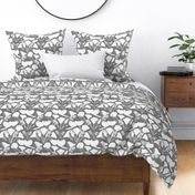 Parrots & Poppies Chinoiserie - white silhouettes on mid grey, medium to large 