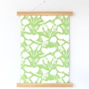 Parrots & Poppies Chinoiserie - white silhouettes on sage green, medium to large 