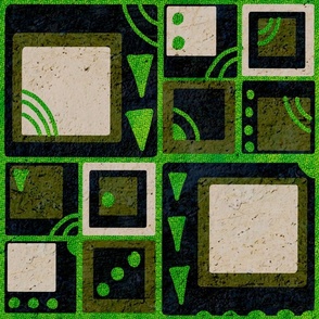 Retro squares with cut outs and green background, large