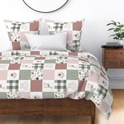 deer fawn patchwork - sage and rose rotated