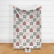 deer fawn patchwork - sage and rose rotated