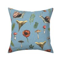 Medium - Woodland Snails and Mushrooms on Blue Background