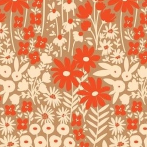 Silhouette Floral - Red White Tan