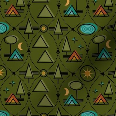 Hike, Camp, Repeat / Geometric / Outdoors / Tent Trail Trees / Olive Green / Small