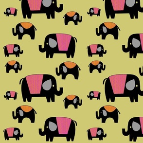 Elephants in Pink and Orange