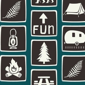 Follow The Signs To Fun - Summer Camp Trail Signs - Teal Brown Large Scale