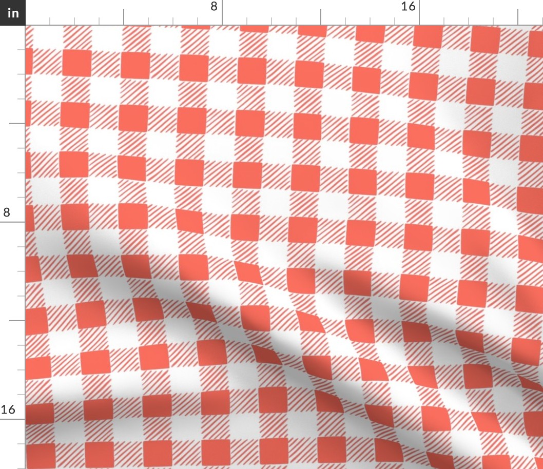 Hand-Drawn Gingham -Warm Red
