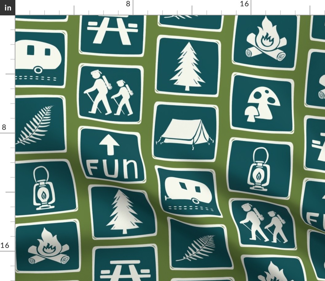 Follow The Signs To Fun - Summer Camp Trail Signs - Green Teal Jumbo Scale