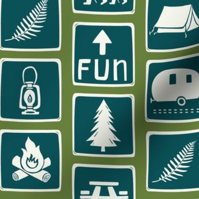 Follow The Signs To Fun - Summer Camp Trail Signs - Green Teal Large Scale