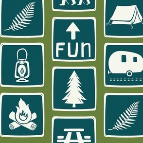 Follow The Signs To Fun - Summer Camp Trail Signs - Green Teal Large Scale