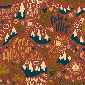 Love to hike, handlettered quotes on dark orange