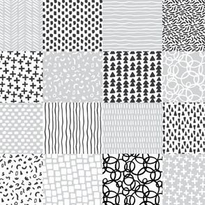 Large DIY neutral cheater quilt play mat in grayscale black and white