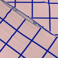 Blue grid on pink, colorful, bold, playful, happy