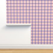 Blue grid on pink, colorful, bold, playful, happy