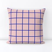 Blue grid on pink, colorful, bold, playful, happy