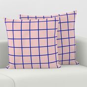 Blue grid on pink, colorful, bold, playful, happy