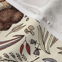 Whimsical Bear Pair with Fantasy Flora - neutral earth tones 