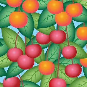 Ripe and Juicy Cherries Summer Fruit Cherry Orchard in Red Orange Gree - LARGE Scale - UnBlink Studio by Jackie Tahara