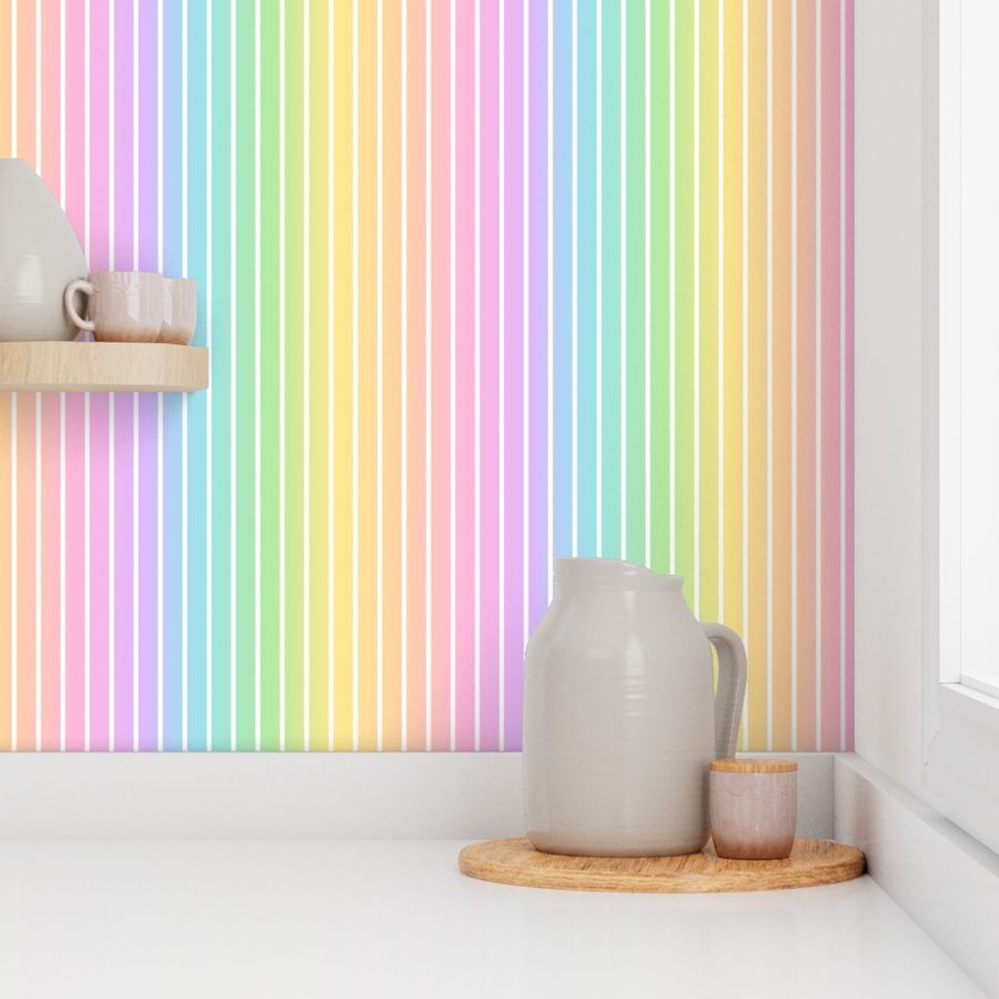 Vertical Pastel Rainbow Gradient with Thin White Stripes