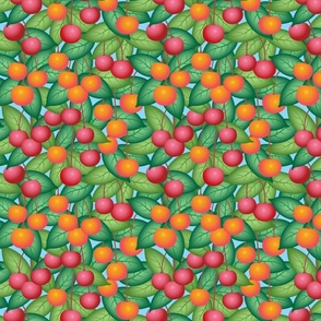 Ripe and Juicy Cherries Summer Fruit Cherry Orchard in Red Orange Green - TINY Scale - UnBlink Studio by Jackie Tahara