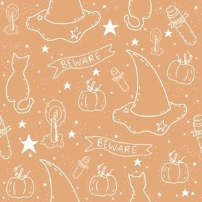 Halloween Witchy Doodles Orange Constellation