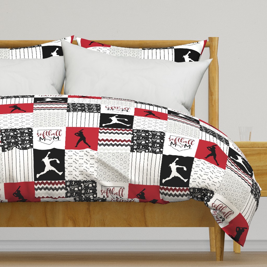 Softball Mom//Red&Black - Wholecloth Cheater Quilt