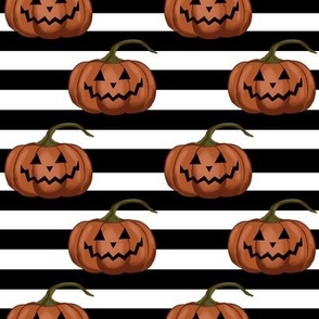 Halloween Jack O Lanterns on Black and White Stripes-Small