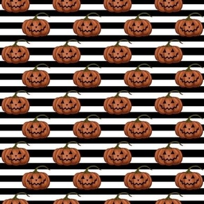 Small Halloween Jack O Lanterns on Black and White Stripes