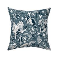 Fauvist-style Scattered Seashells in Monochrome Blue Grey - large