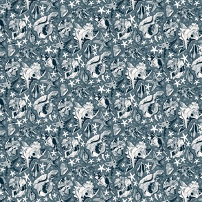 Fauvist-style Scattered Seashells in Monochrome Blue Grey - small