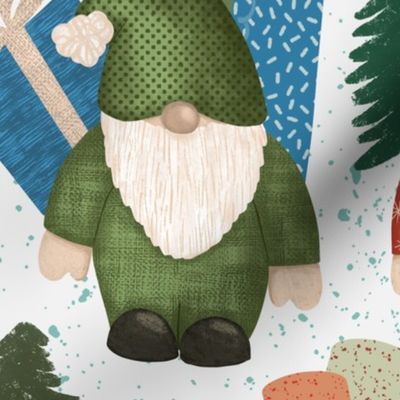 Christmas Gnomes with presents and pine tree on white  large 