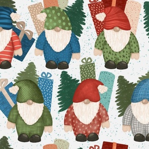 Christmas Gnomes with presents and pine tree on white  large 