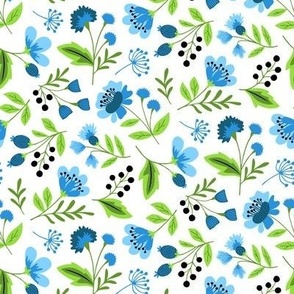 Small colorful spring flowers blue on white
