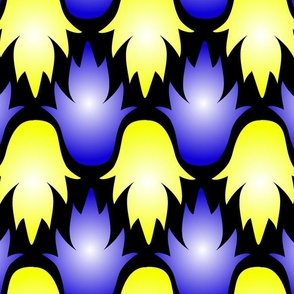 Pineapple Tops Electric Blue Sunny Yellow Black Background