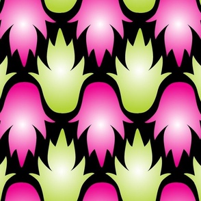 Pineapple Tops Lime Green Hot Pink Black Background