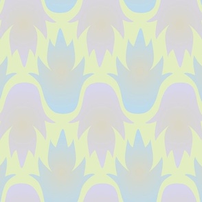 Blue Yellow Lilac Tan Pineapple Tops Butter Yellow Background