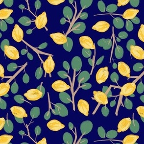 Lemon Trees Navy Blue