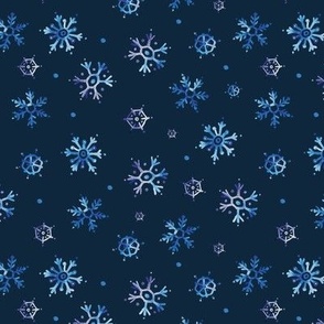 Watercolor Snowflakes Navy Blue
