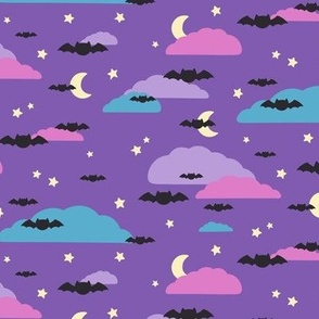 Cute Bat Silhouettes on Purple (Large Scale)