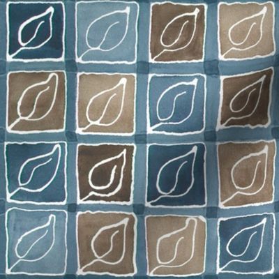 Leaf-in-Square fabric indigo-sepia