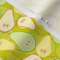 Pears simple pattern yellow orange slice fruit on green background