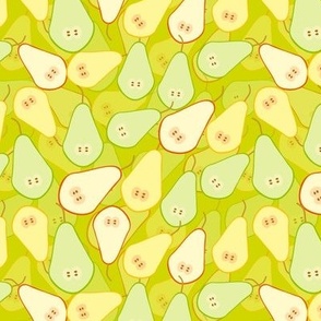 Pears simple pattern yellow orange slice fruit on green background