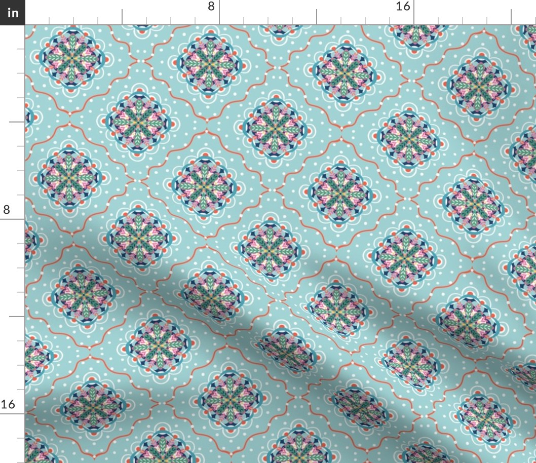 floral medaillons on light blue // tiny scale