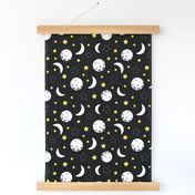 Black Background with Moons and Stars