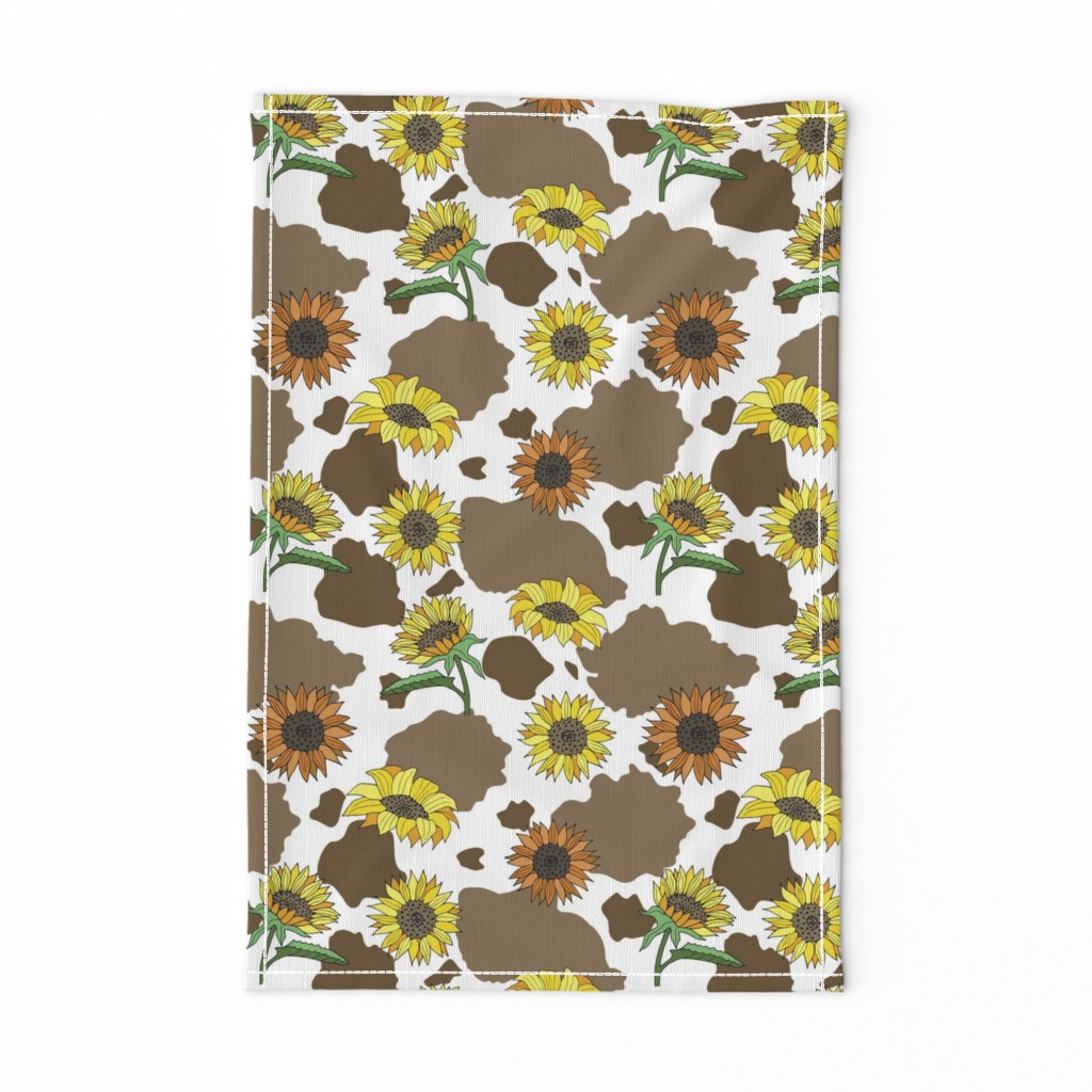 Brown Cow Print with Sunflowers