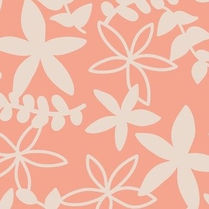 The minimal tropical leaves and flower blossom garden silhouettes summer design peach apricot blush beige