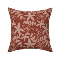 The minimal tropical leaves and flower blossom garden silhouettes summer design beige mauve on stone red